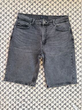 American Tall Men's Black Gray Denim Shorts - 34
